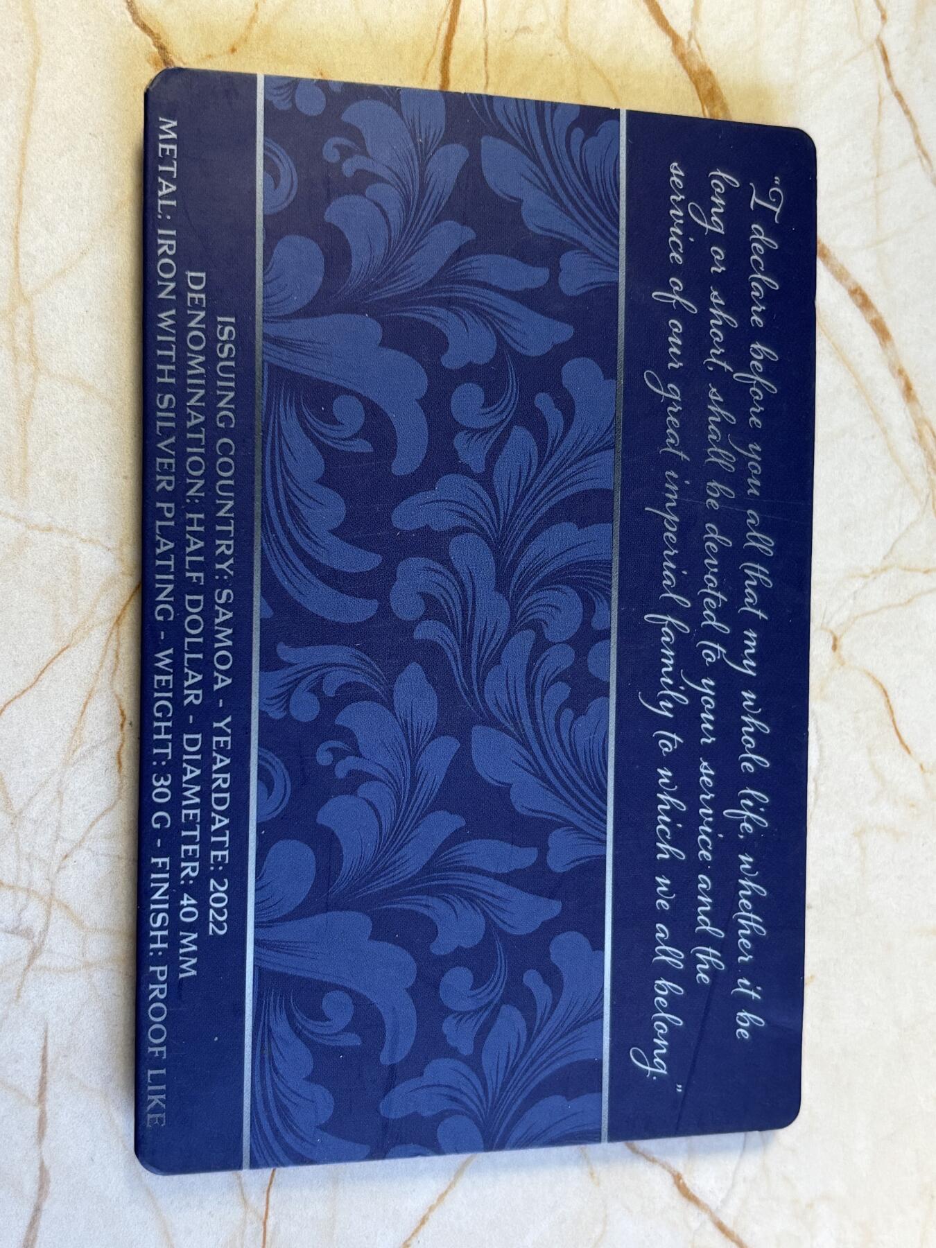 第181期拍卖 卡装萨摩亚2022年伊丽莎白二世登基70周年镀银彩色纪念币