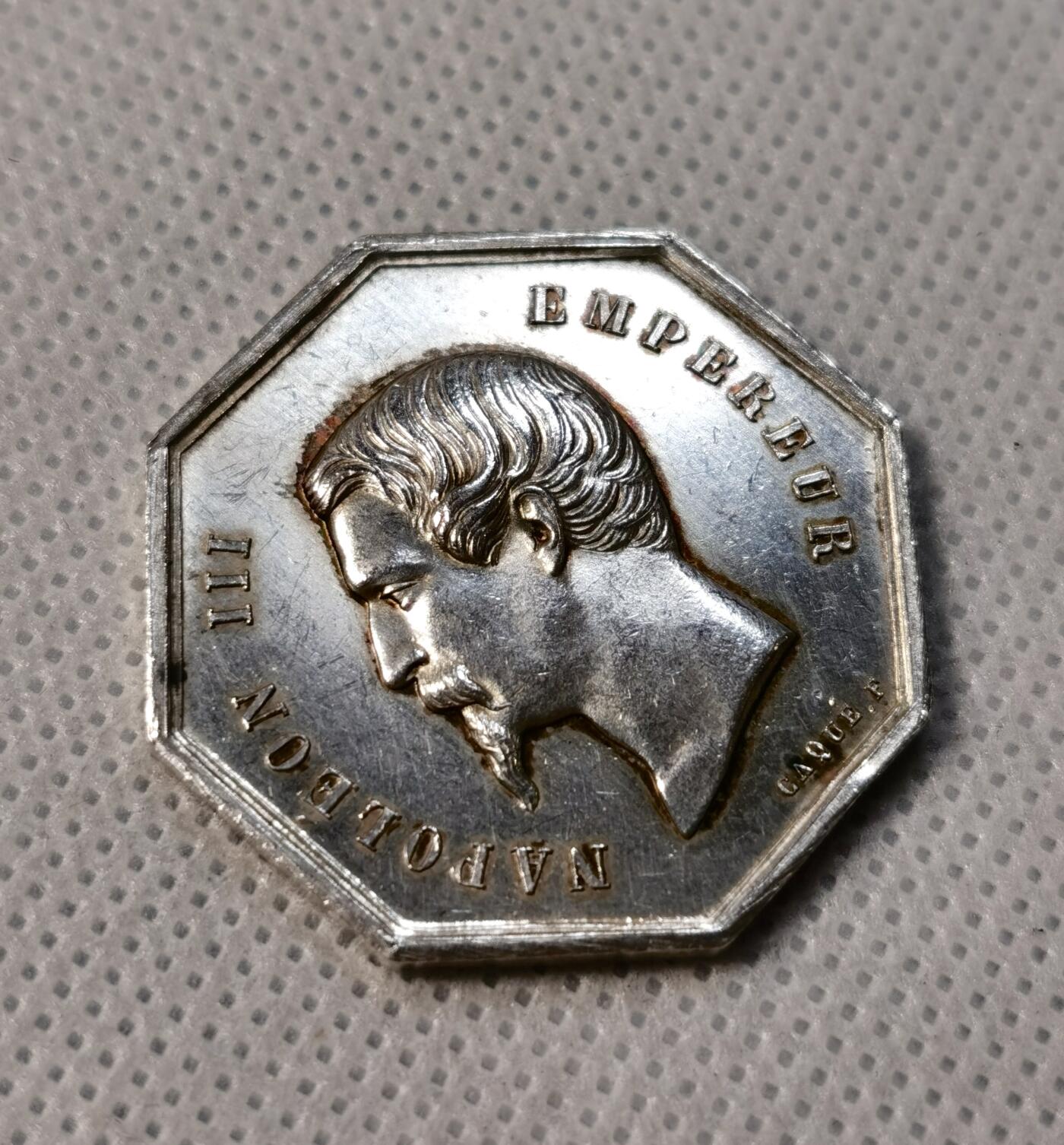 甄臻铺-世界币章拍卖（第39期）送拍享返佣金等优惠多多 法国1860-1879年拿破仑三世银章 13.4克 950银 蜜蜂标