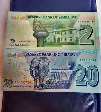 津巴布韦2019、2020年2、20元超级靓品纸币2枚一对 - 津巴布韦2019、2020年2、20元超级靓品纸币2枚一对
