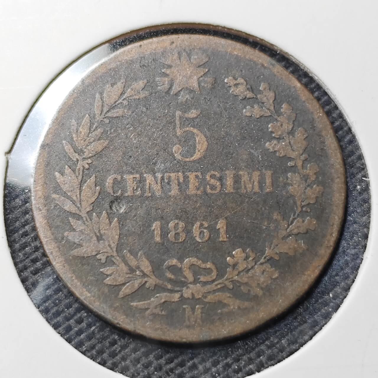 KK钱币收藏小铺  第369场  2月预留时间 周末发货 1861 意大利5分