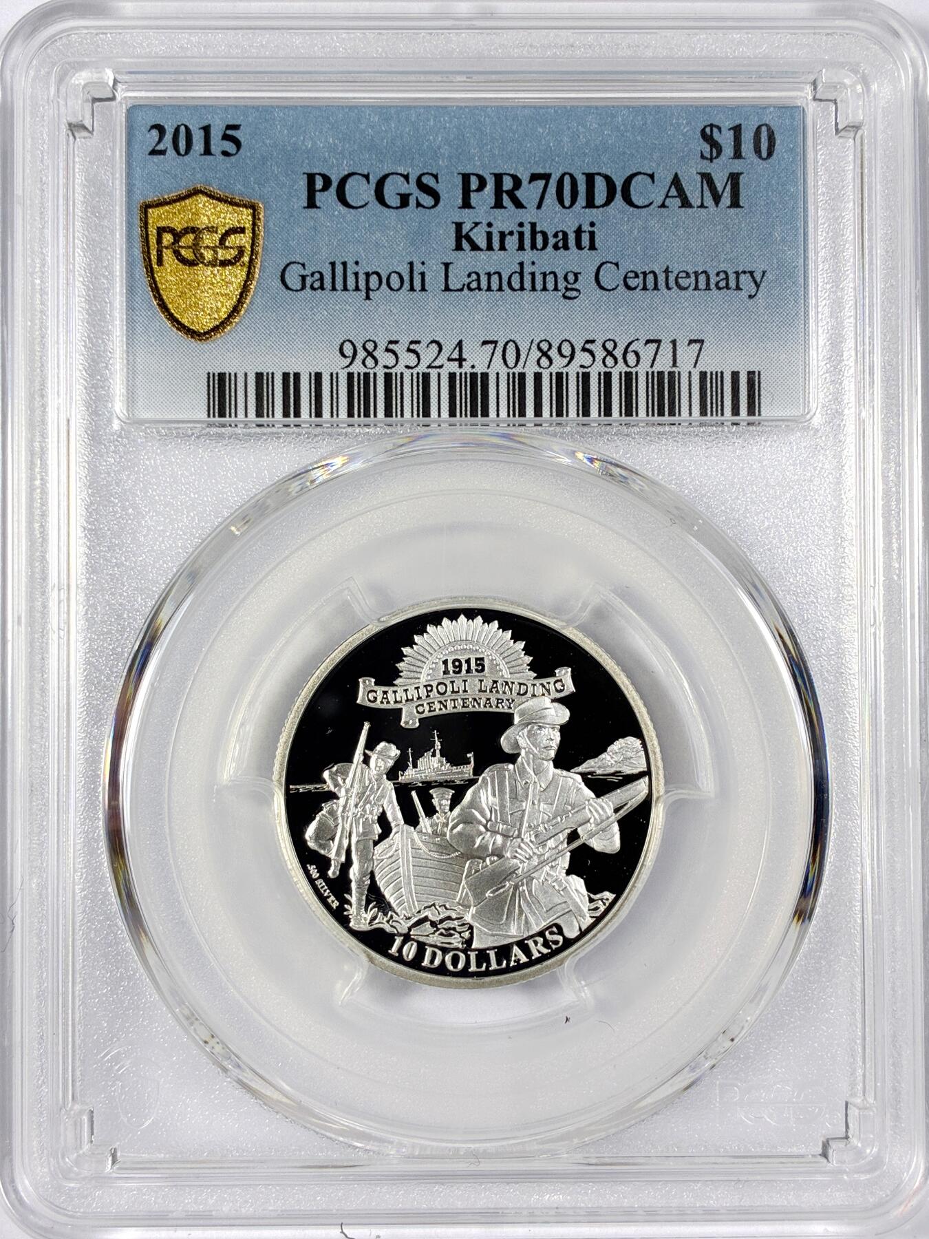 【雨安】【世界币章114期】2025-11-15 周六 19:30 保真 8秒倒数自动落锤 高效拍卖 [评级现代] Kiribati 基里巴斯 10元 2015年 加里波利半岛登录 PCGS-PR70DCAM