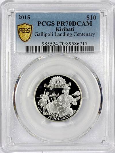 【雨安】【世界币章114期】2025-11-15 周六 19:30 保真 8秒倒数自动落锤 高效拍卖 - [评级现代] Kiribati 基里巴斯 10元 2015年 加里波利半岛登录 PCGS-PR70DCAM