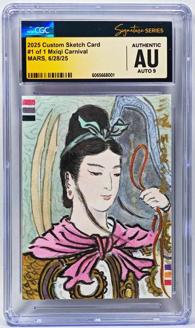 白泽拍卖卡牌手绘专场第28期（细雨生寒、寻梅闻香） - 2025 麦稀奇手绘卡 扈三娘  秦嘉裕亲签 CGC评级 AU 9AUTO