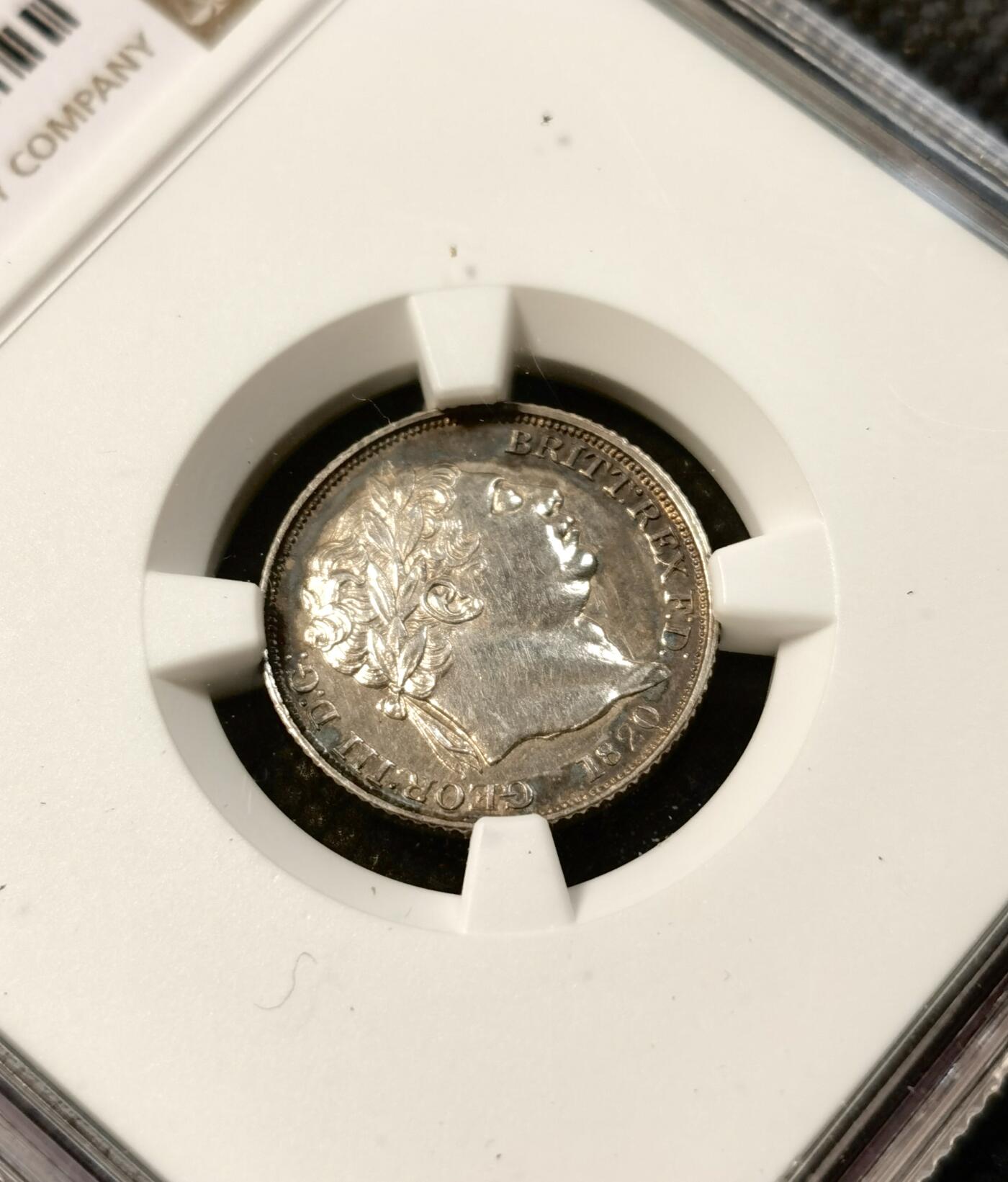 甄臻铺-世界币章拍卖（第39期）送拍享返佣金等优惠多多 NGC-UNCD 1820 乔三牛头6便士银币 麦稀奇没有记录 少见年份