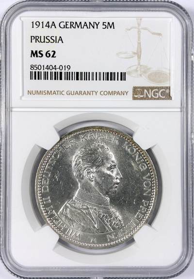 【雨安】【世界币章114期】2025-11-15 周六 19:30 保真 8秒倒数自动落锤 高效拍卖 - [评级德国] Germany 德国 帝国 J.114 普鲁士 5马克 (1913-1914) 军装 1914年 NGC-MS62