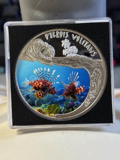 第181期拍卖 - 卢旺达2010年海底鱼类彩色纪念银币，20克，999银，有白斑银价240