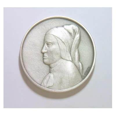 【原盒】意大利1997年 大文豪但丁高浮雕精制大镀银章 带原盒 40MM - 【原盒】意大利1997年 大文豪但丁高浮雕精制大镀银章 带原盒 40MM