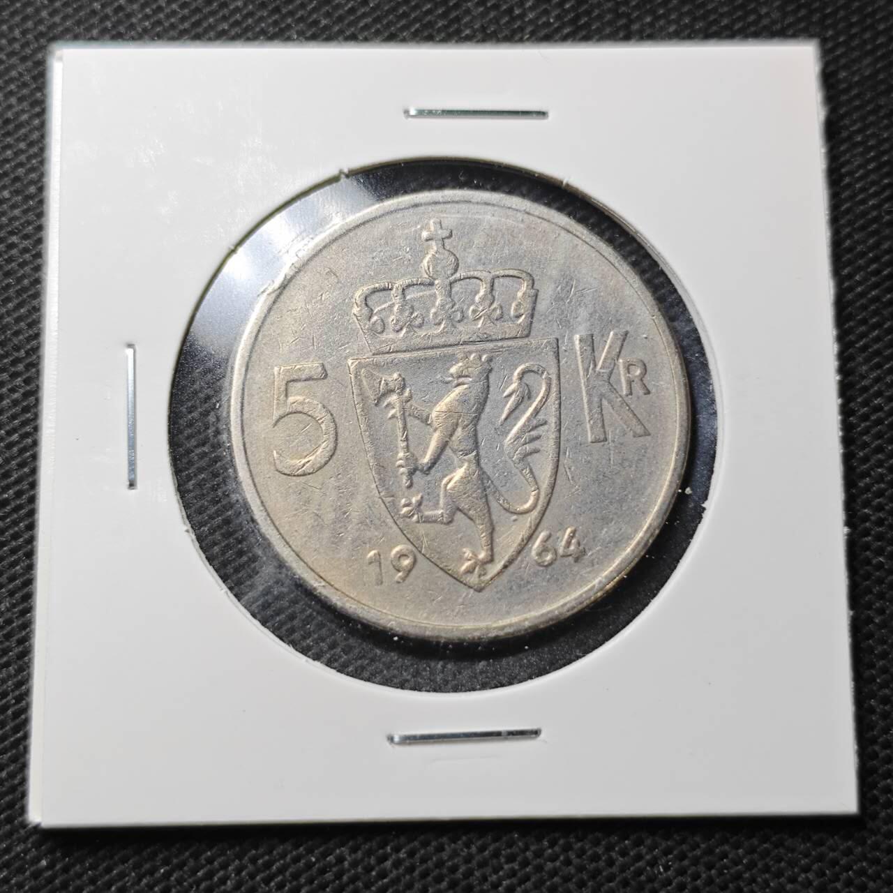 KK钱币收藏小铺  第370场  2月预留时间 周末发货  1964挪威5克朗