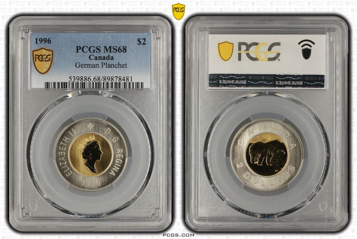 S&S Numismatic世界钱币-拍卖 第115期  获奖币*加拿大1996年 北极熊 2加元双色币 NGC MS68