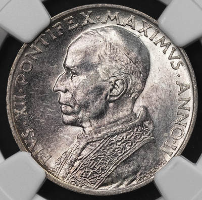 修遠堂世界钱币第九十三期 - NGC MS64 1940年梵蒂冈5里拉银币 背面五彩相当漂亮