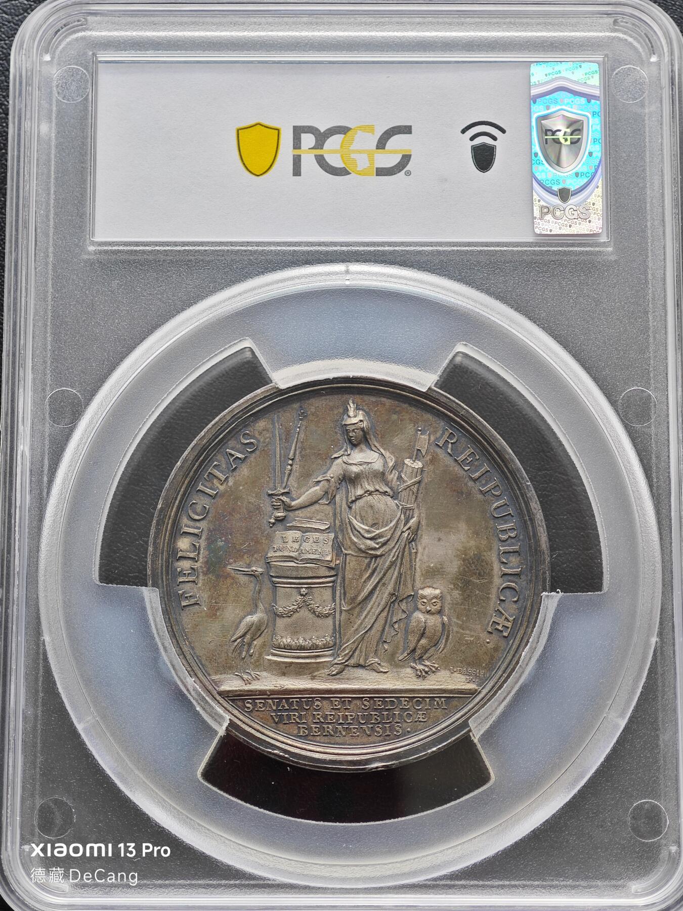 【德藏】世界币章拍卖第153期（拍品征集中~欢迎藏友联系） 稀少品种！1800年前后(PCGS错标) 瑞士伯尔尼16芬尼纪念大银章 PCGS SP61 原味老包浆 设计立体 细节刻画极其丰富 大盒封装