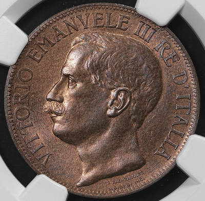 修遠堂世界钱币第九十三期 - NGC MS65RB 1911年意大利王国建国50周年托奶10分铜币