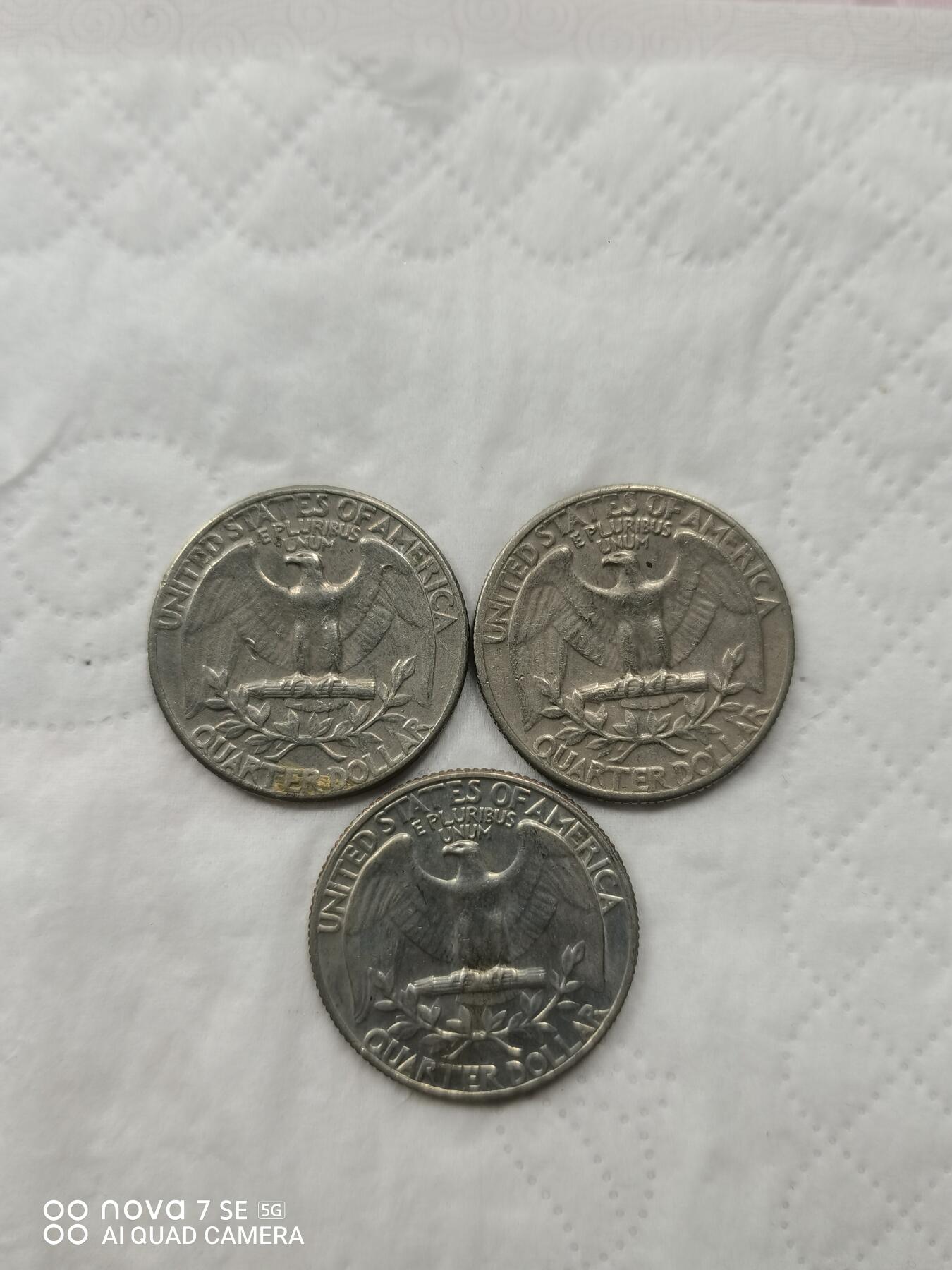 美国钱币 25美分三枚