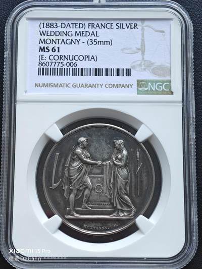 【德藏】世界币章拍卖第153期（拍品征集中~欢迎藏友联系） - 1883年 法国结婚纪念银章 NGC MS61原味老包浆 尽显历史岁月 刻字精美
