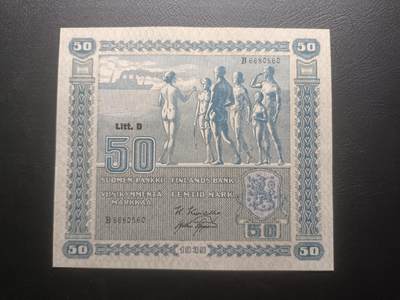 2025十一月第四期，总202期 - 芬兰1939版50马克AUNC无47，芬兰民族起源的抽象画，经典的大方块设计，少见中期年份