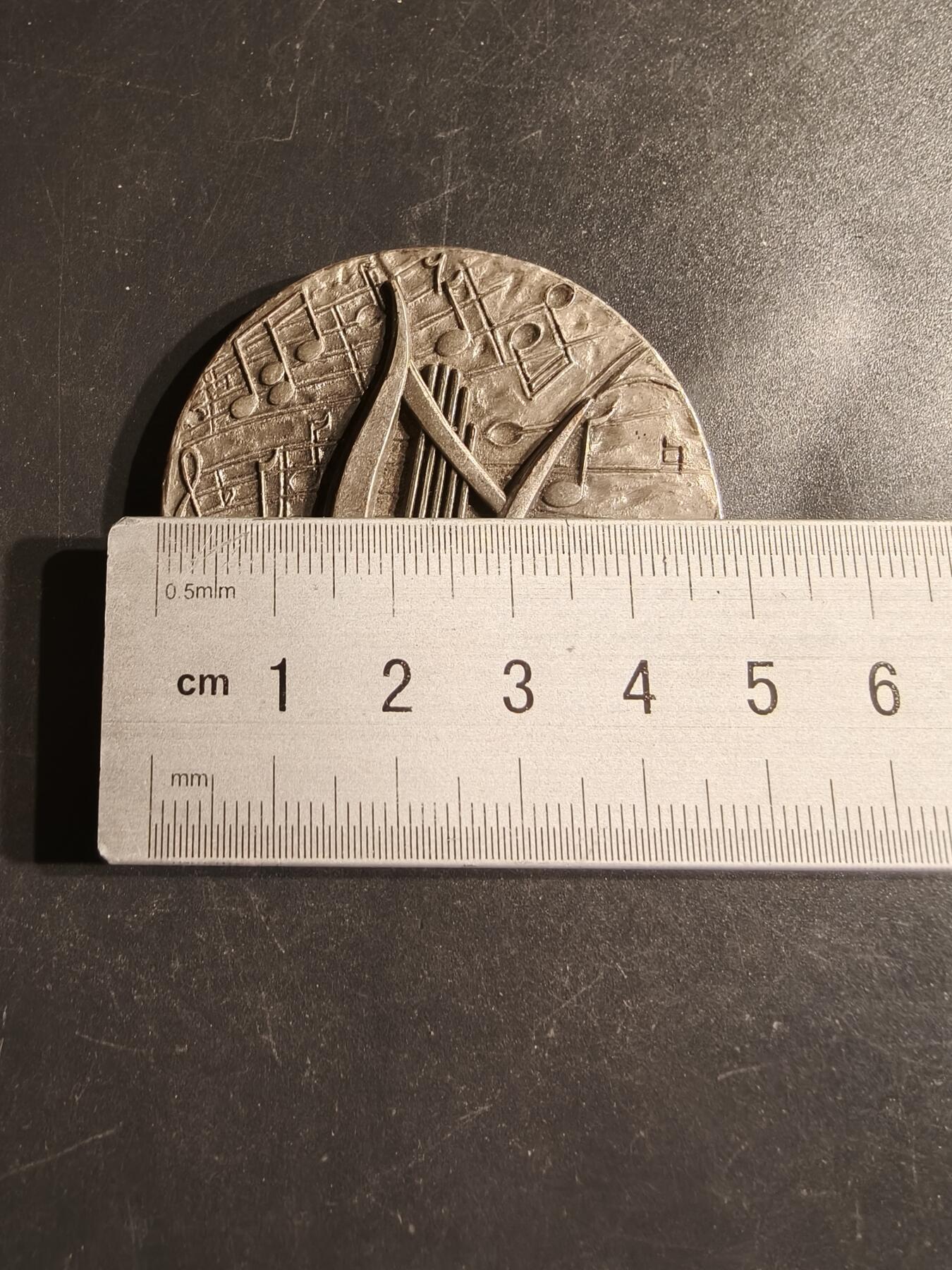 老王徽章第163期 13-15日三场连拍 16日统一发货  13、14日结束后可寄存 法国埃尔内市市立音乐学校镀银大铜章     直径48mm.    重量52.9g