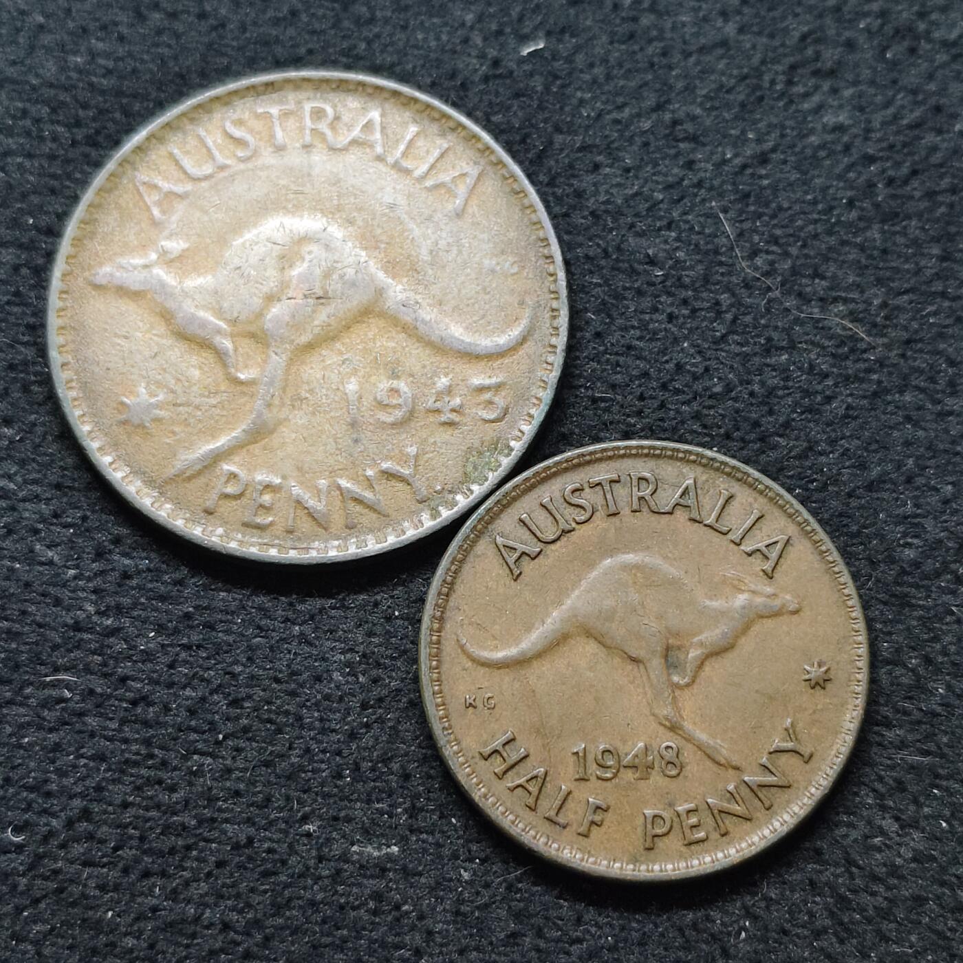 【全场包邮】纯粹捡漏拍476场（免费代拍第13场）调整中 澳大利亚各年份乔治六世半便士-1便士铜币2枚一组