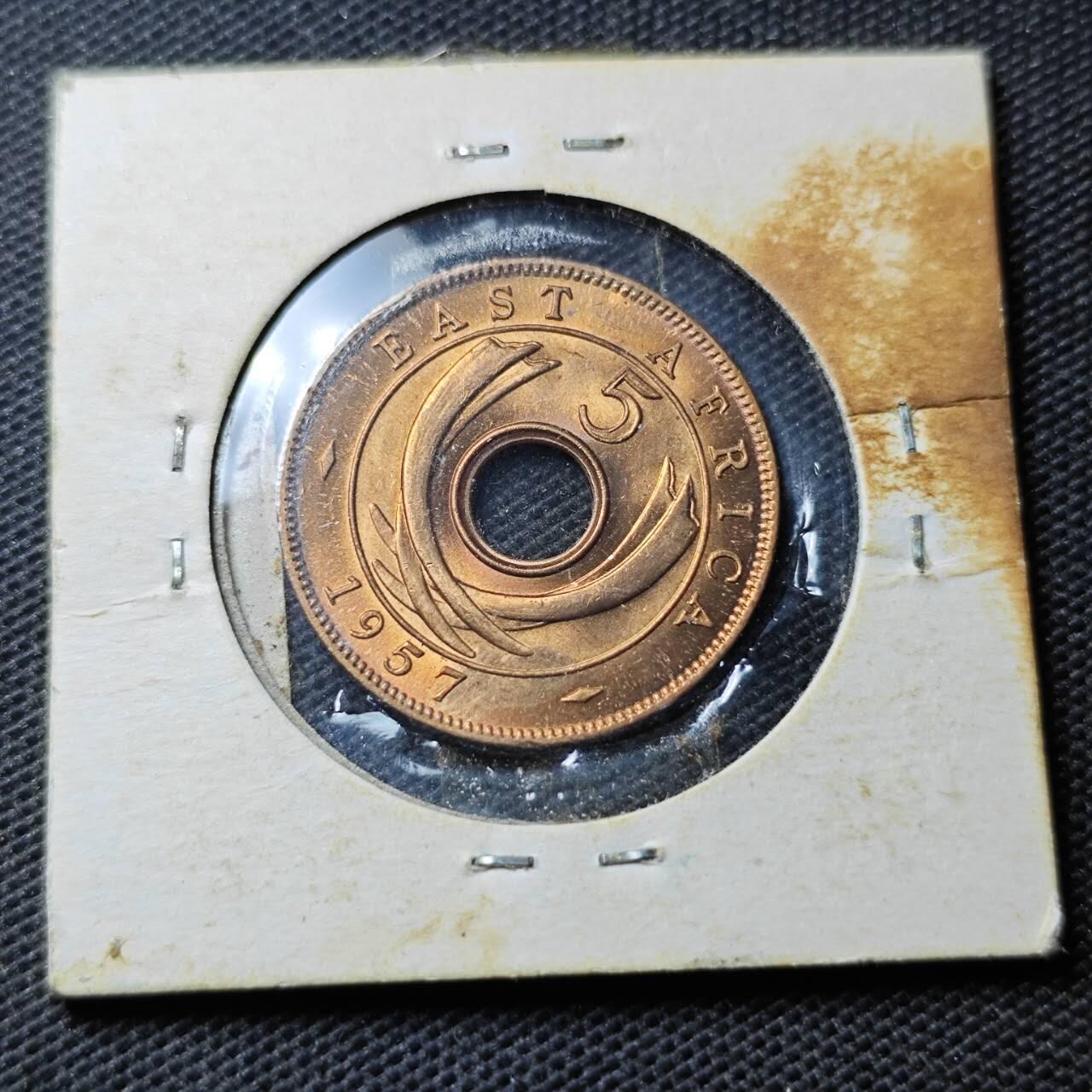 KK钱币收藏小铺  第369场  2月预留时间 周末发货  1957英属东非5分铜币 好品