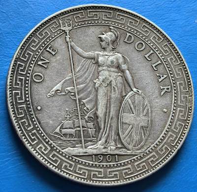 外国优质老铜币银币，周六九点倒数截拍，满百包邮，可寄存半年，喜欢朋友微信扫描二维码可直接参拍 - 海峡1901年站洋，26.8克，直径39mm