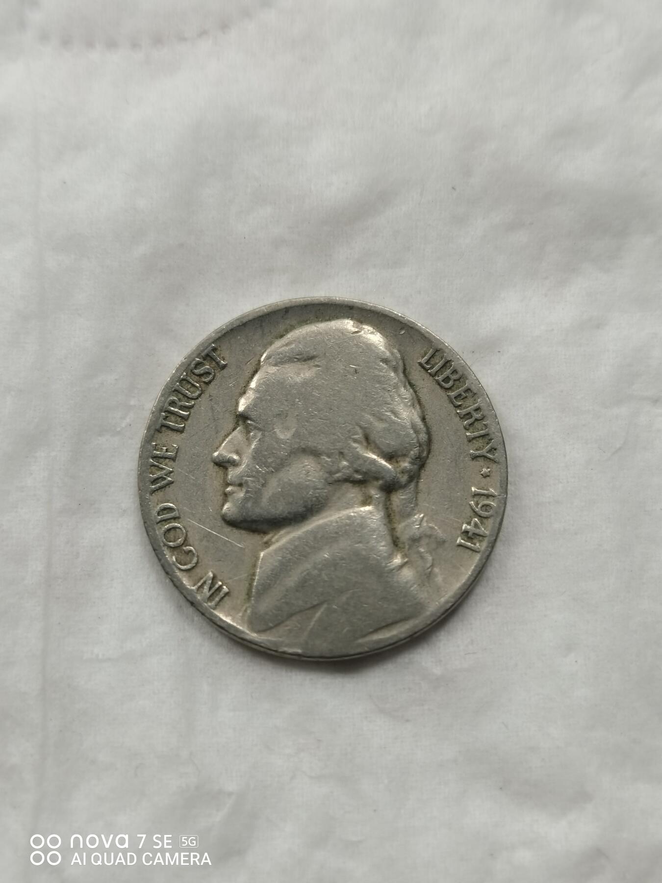 美国钱币 41年五美分银币