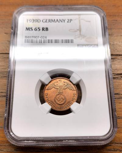 泉海漫舟·凡希社世界钱币微拍第三百十四期 - 1939D德国万字2芬尼铜币NGC-MS65RB