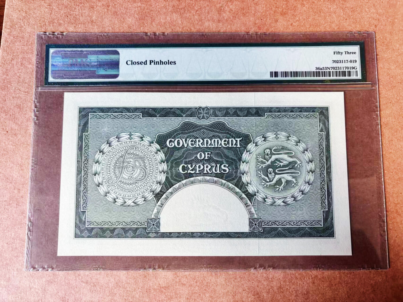 【Blue Auction】世界纸币精拍第750期——18级TOP拍卖/信誉/品质/专业/高效💫 【A/1首发冠】塞浦路斯 1955首年5镑 最高值 大冠女王 PMG53NET 