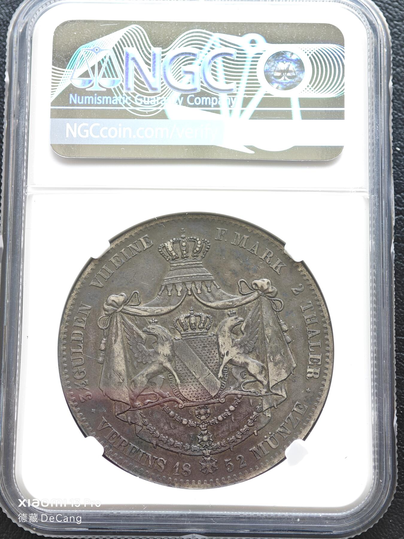 【德藏】世界币章拍卖第153期（拍品征集中~欢迎藏友联系） 1852年 德国巴登利奥波德2泰勒大银币 NGC XF40 原味历史厚重老包浆 状态极佳