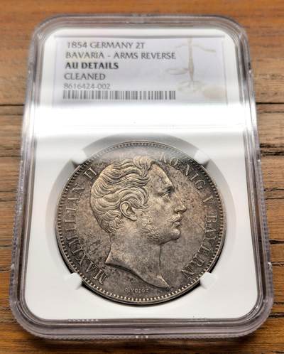 泉海漫舟·凡希社世界钱币微拍第三百十四期 - 1854德国巴伐利亚马克西米利安流通版2泰勒大银NGC-AUD