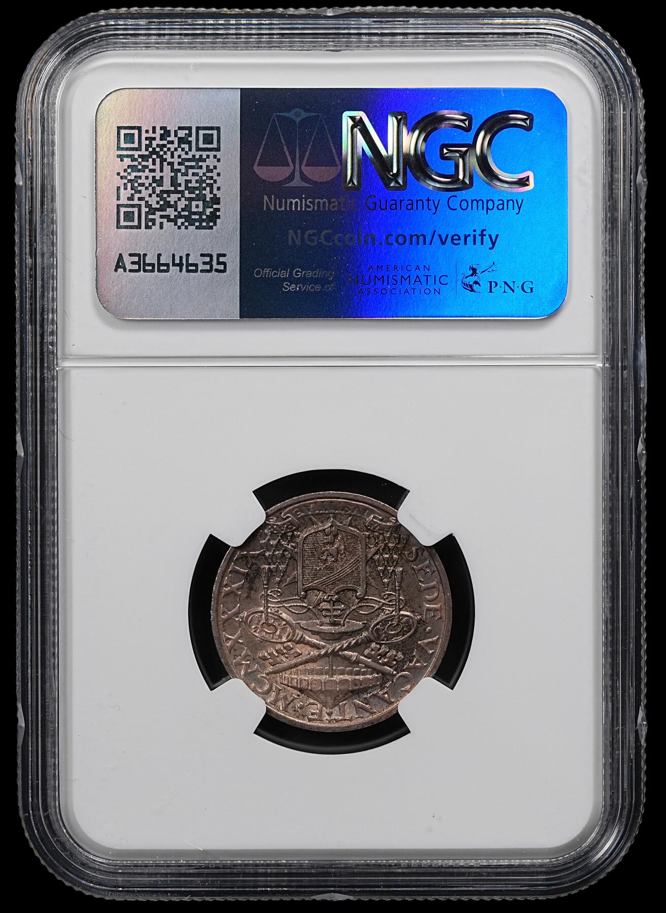 修遠堂世界钱币第九十三期 NGC MS63 1939年梵蒂冈教皇缺位5里拉银币