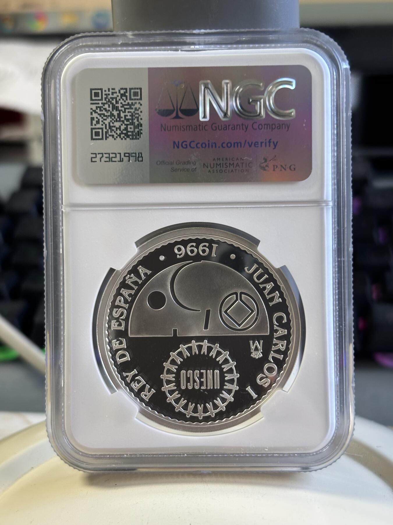 第181期拍卖 西班牙 1996年印度泰姬陵2000比塞塔纪念银币NGC-PF69,925银，27克