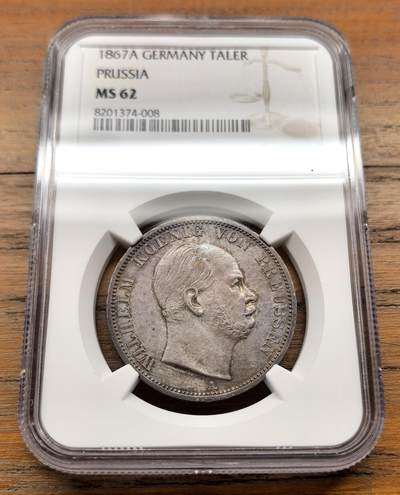 泉海漫舟·凡希社世界钱币微拍第三百十四期 - 1867A德国普鲁士威廉一世泰勒NGC-MS62
