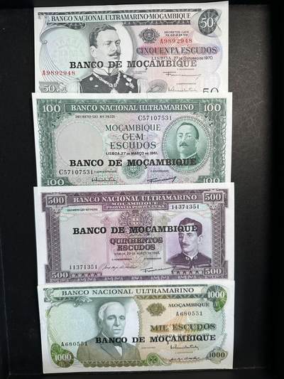 蒂克钱币-第47场 外国平价纸币拍卖 - 葡属莫桑比克时期 纸币4枚 全新