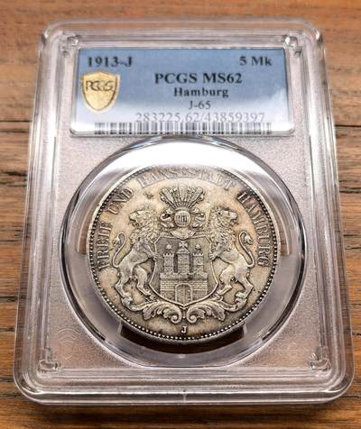 泉海漫舟·凡希社世界钱币微拍第三百十四期 - 1913J德国汉堡5马克大银PCGS-MS62