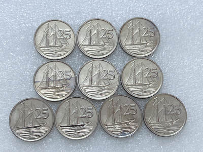 第一海外回流一元起拍收藏 散集专场  第265期 - 英属开曼群岛1987年25分硬币 10枚 英国女王高冠版 原光品