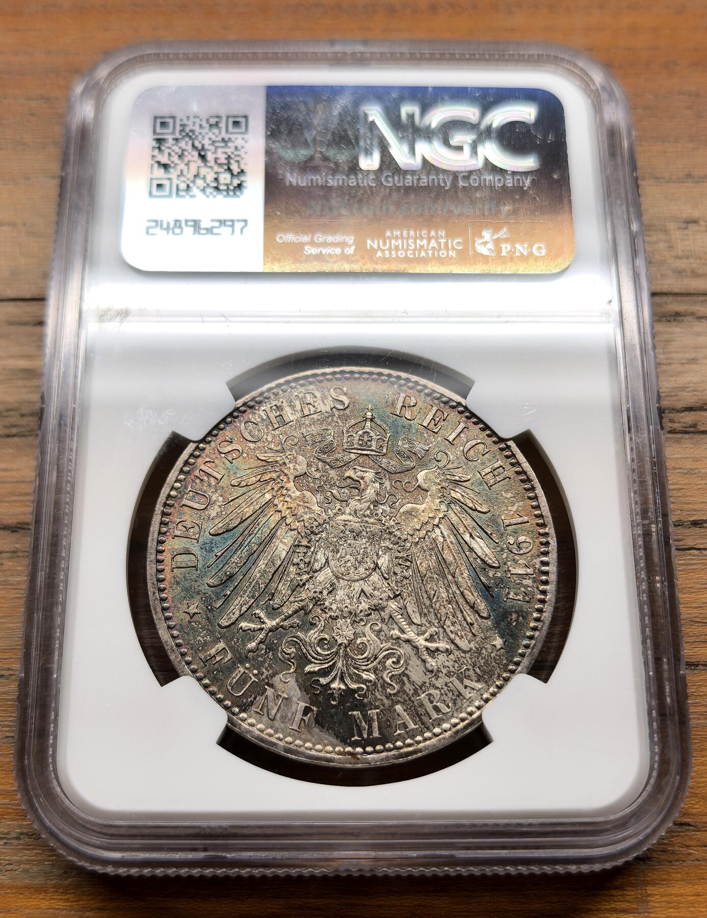 泉海漫舟·凡希社世界钱币微拍第三百十四期 1911D德国巴伐利亚5马克大银NGC-MS63