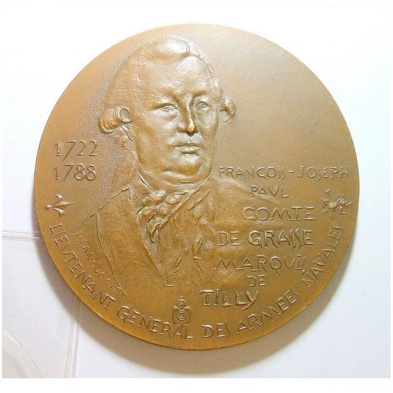 【艺术】法国艺术大章 格拉斯将军帮美国切萨皮克海战 高浮雕精制超大铜章 72MM 162克