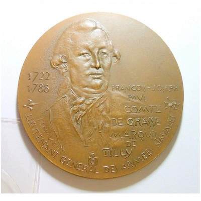 【艺术】法国艺术大章 格拉斯将军帮美国切萨皮克海战 高浮雕精制超大铜章 72MM 162克 - 【艺术】法国艺术大章 格拉斯将军帮美国切萨皮克海战 高浮雕精制超大铜章 72MM 162克