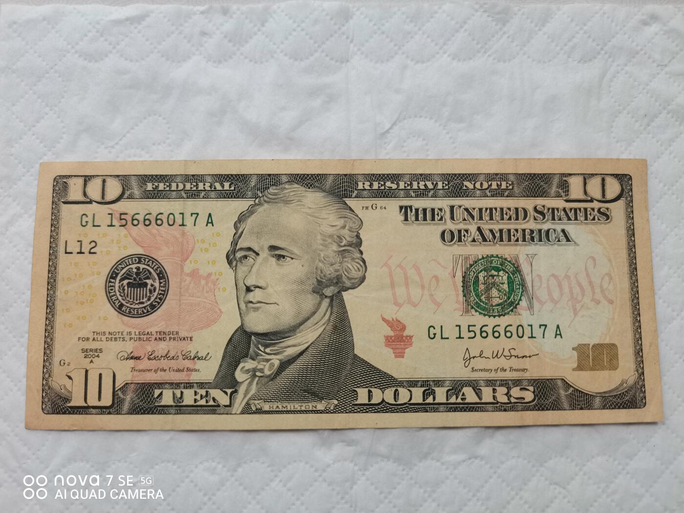 美国钱币 10美元纸币