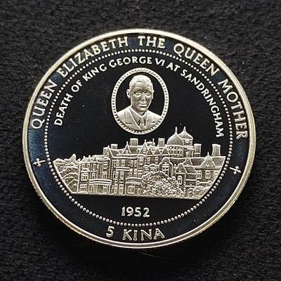 【全场包邮】纯粹捡漏拍477场（免费代拍第14场）调整中 - 巴布亚新几内亚1997年5基纳伊丽莎白王太后95岁大寿系列乔治六世逝世精制克朗型纪念银币