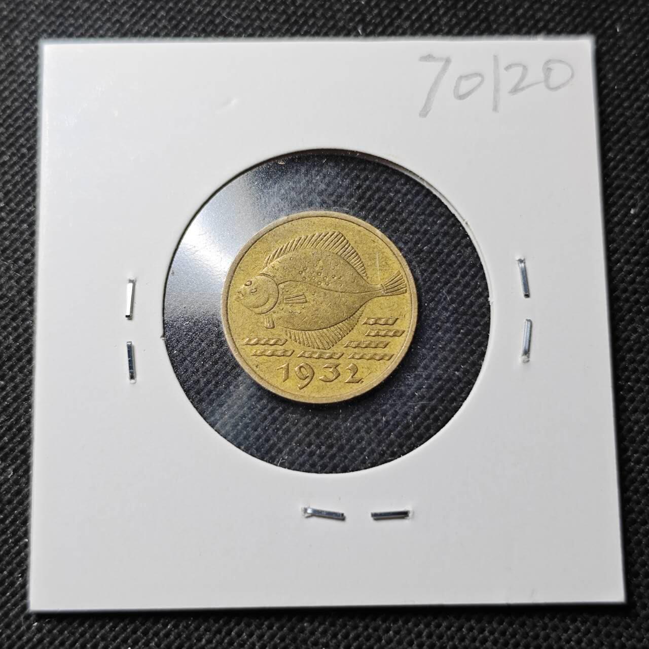 KK钱币收藏小铺  第370场  2月预留时间 周末发货  1932但泽5芬尼 少见