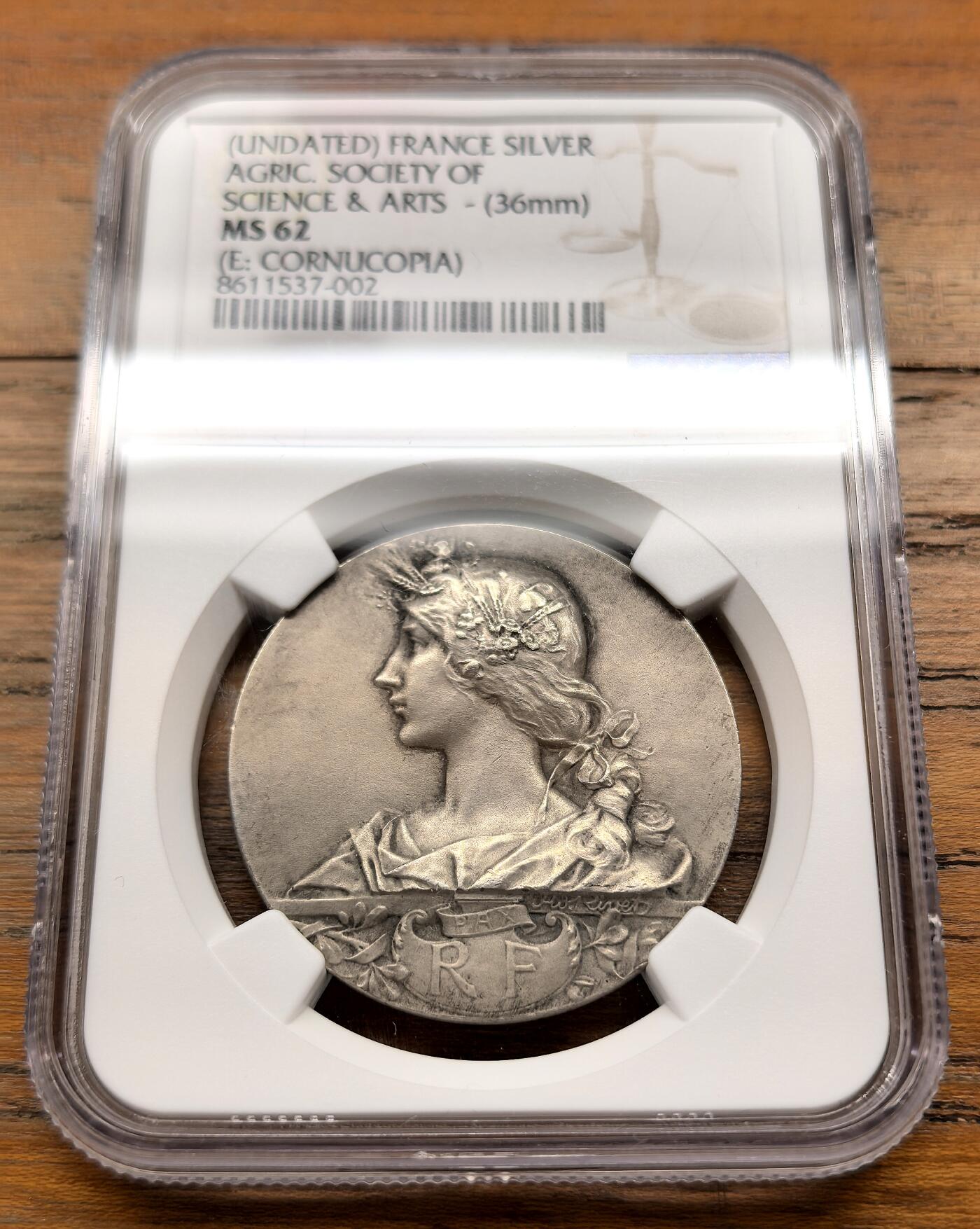 泉海漫舟·凡希社世界钱币微拍第三百十四期 十九世纪法国农业、科学与艺术协会纪念银章NGC-MS62