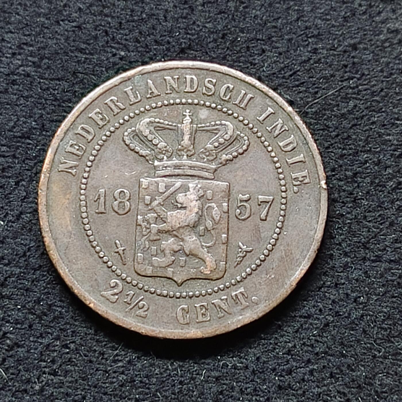 【全场包邮】纯粹捡漏拍476场（免费代拍第13场）调整中 荷属东印度1857年早期2-1/2分大铜币