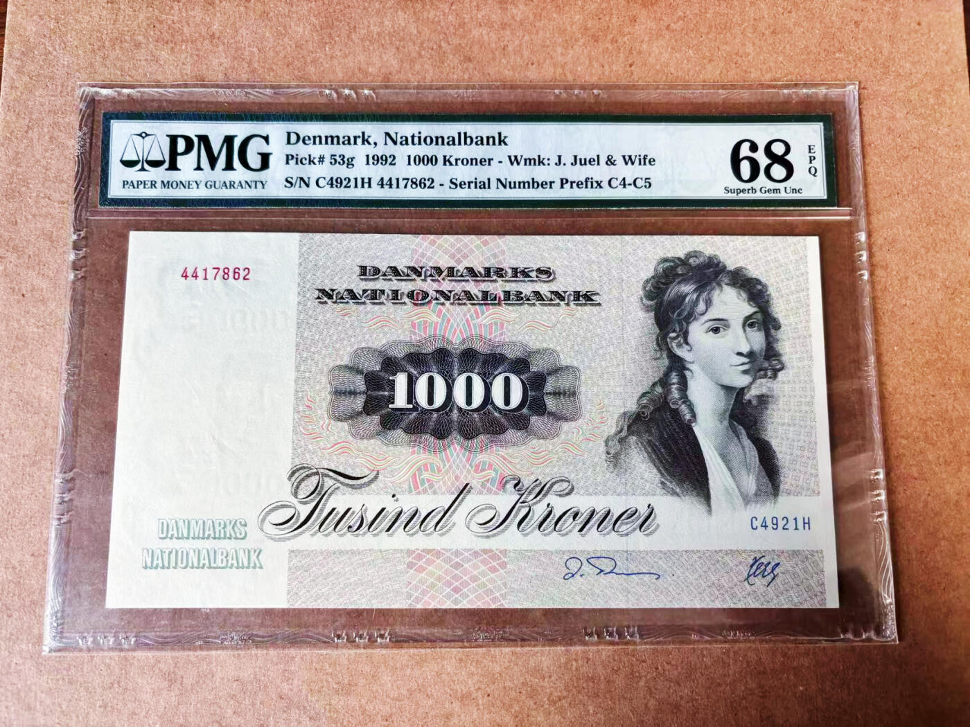 【Blue Auction】世界纸币精拍第750期——18级TOP拍卖/信誉/品质/专业/高效💫 丹麦 1992年1000克朗 大松鼠 PMG68EPQ 高分 老壳