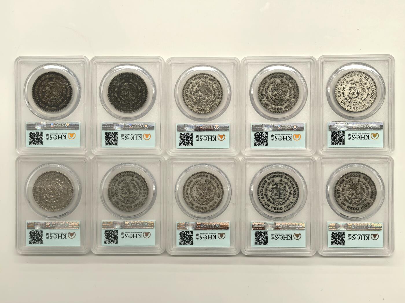 博洋堂世界钱币拍卖第146期（全场包邮） KHCS AU50 墨西哥1957-1963年1比索银币10枚一组-2