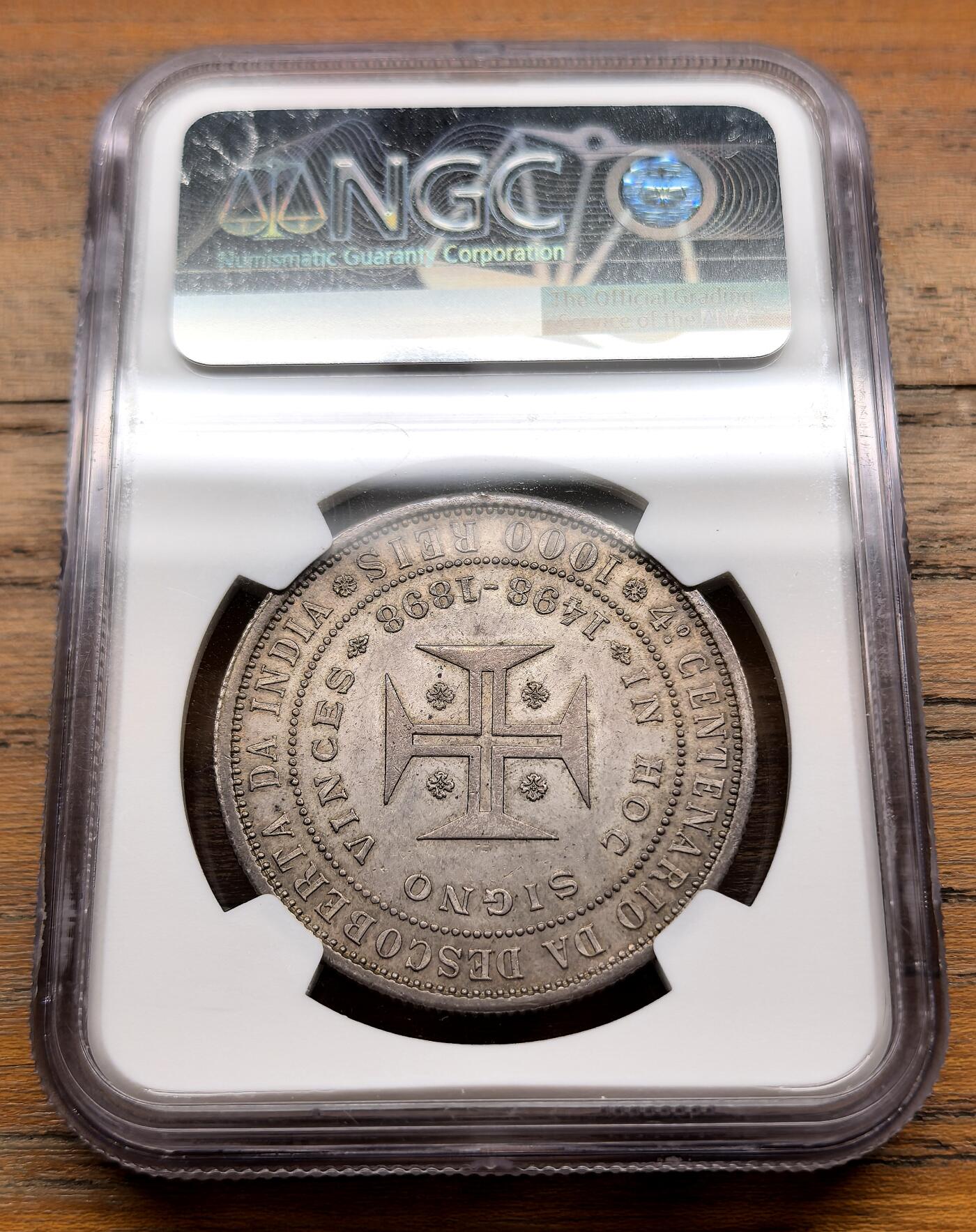 泉海漫舟·凡希社世界钱币微拍第三百十四期 1898葡萄牙发行印度400周年纪念1000Reis大银NGC-MS62