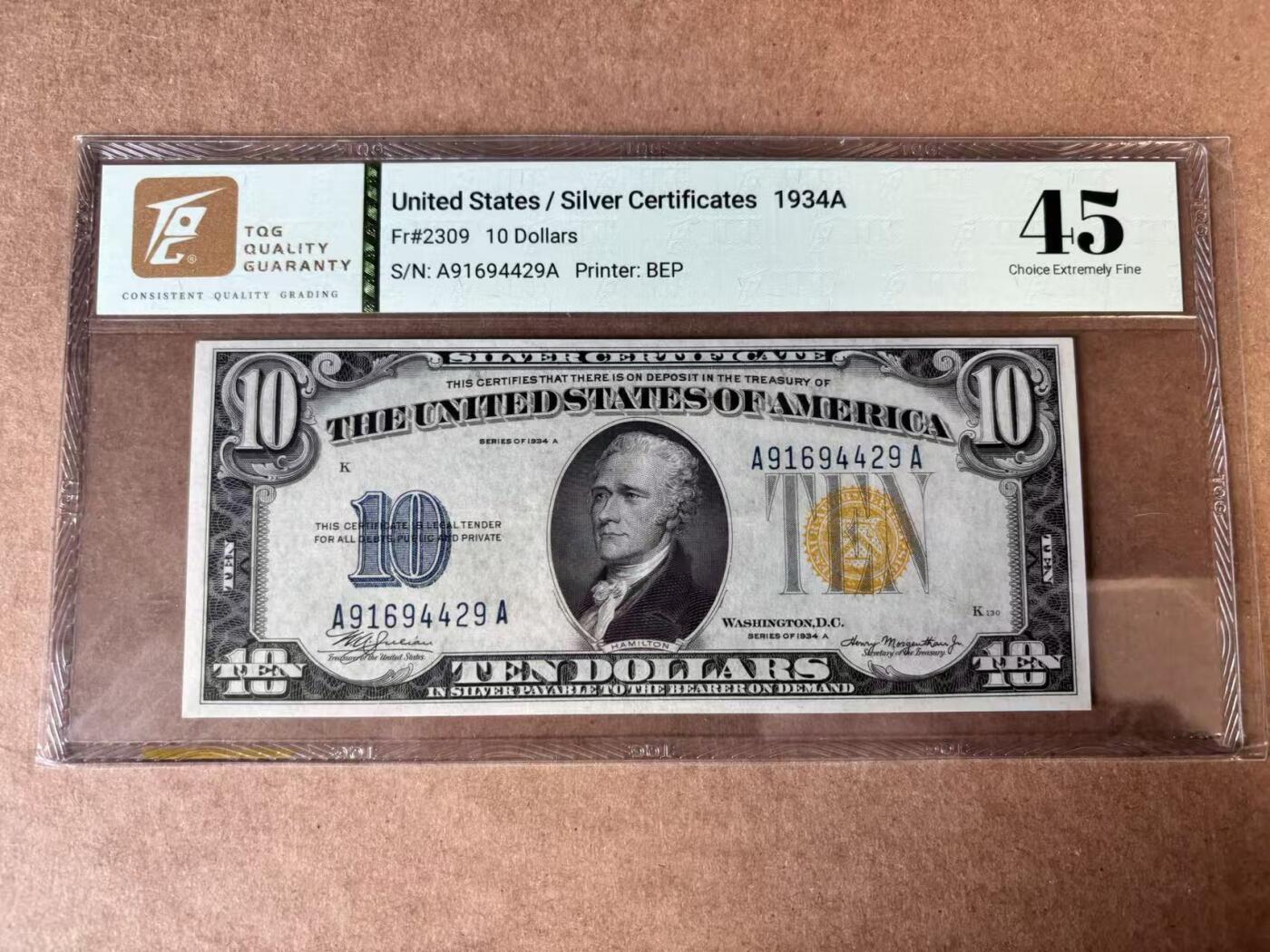 【Blue Auction】世界纸币精拍第750期——18级TOP拍卖/信誉/品质/专业/高效💫 【AA冠】美国 1934A 10美金 北非券 TQG45
