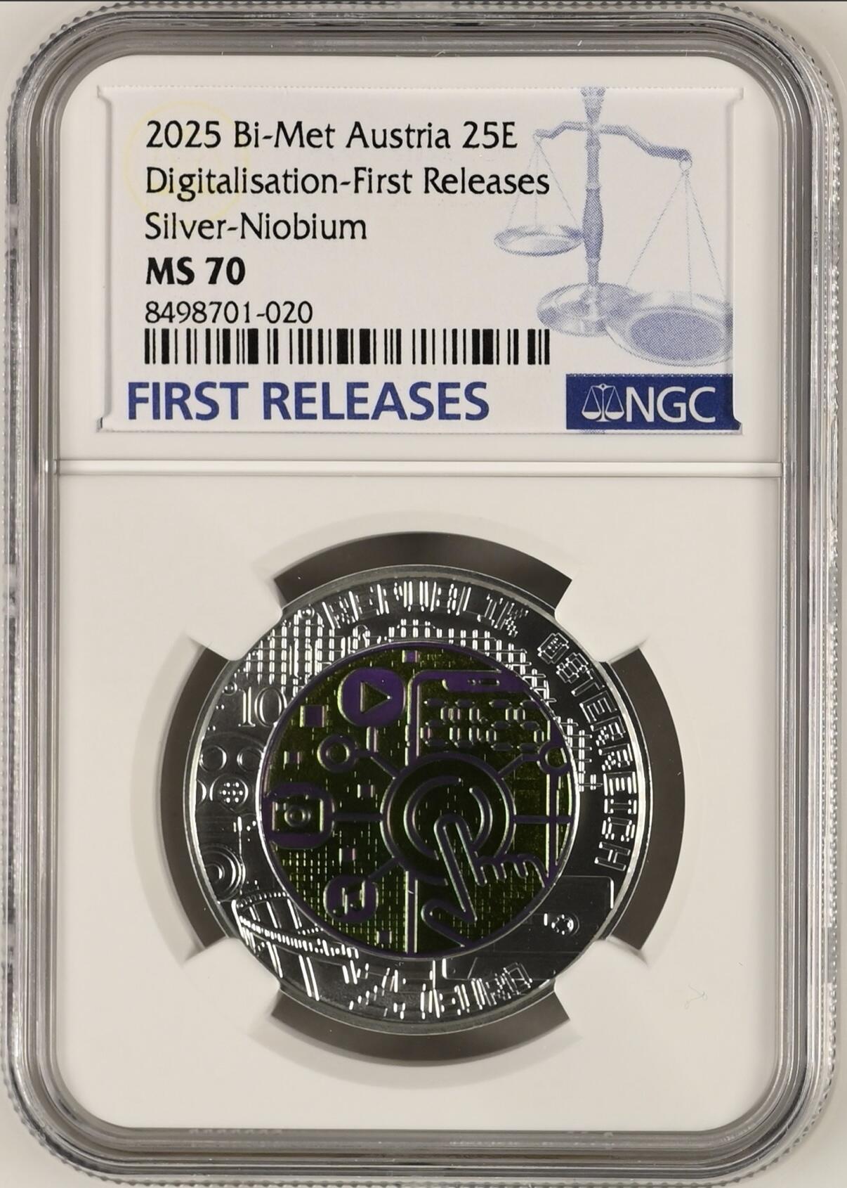 S&S Numismatic世界钱币-拍卖 第115期  奥地利2025年 全数字化 25欧元银+铌双色纪念币盒证齐全  NGC MS70首期蓝标