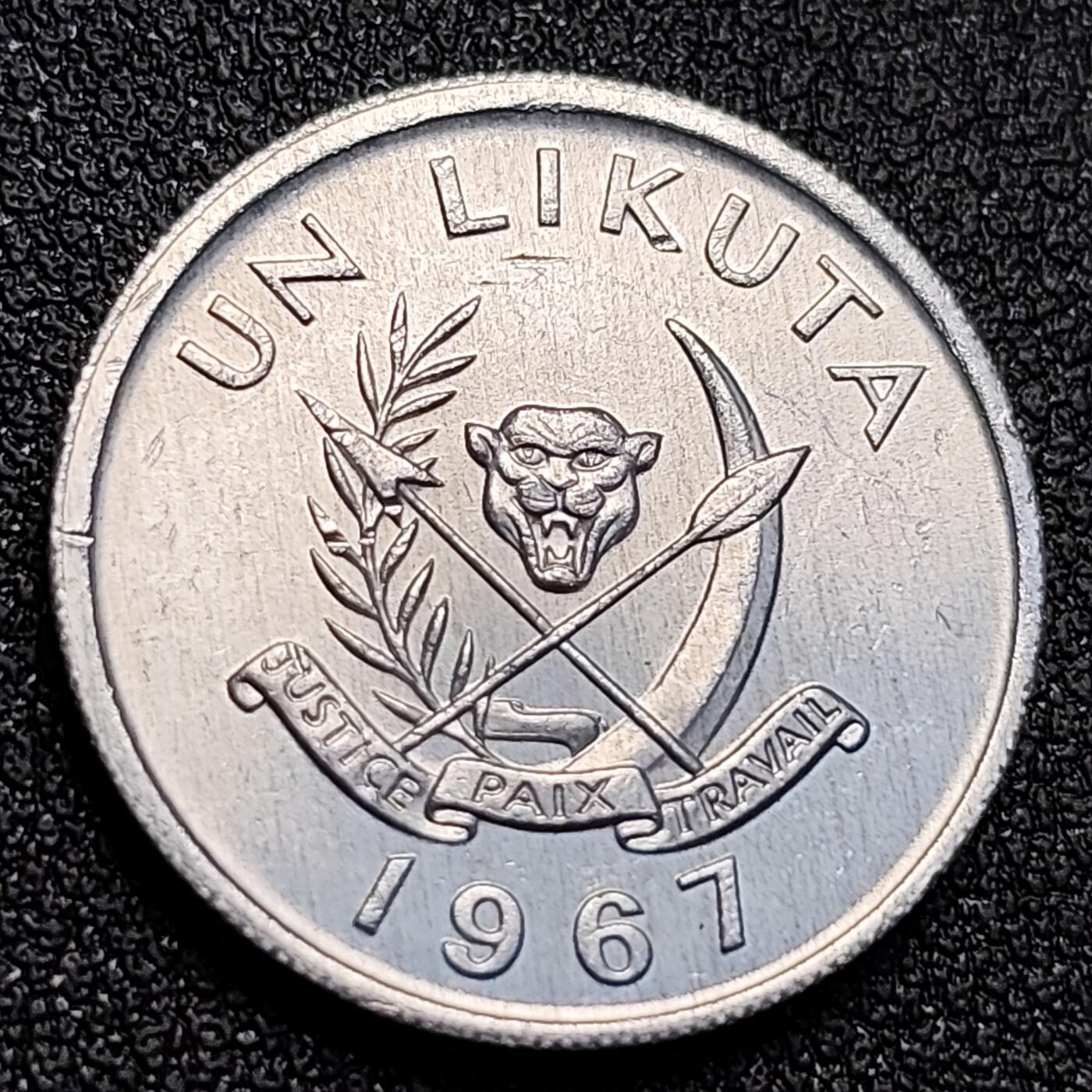 泉币菌-第128附加场-精品福利场（本场拍品多，请提前出价） 少见原光极美 非洲-刚果民主人民共和国-1利库塔铝币 豹头国徽 1967年版 21mm