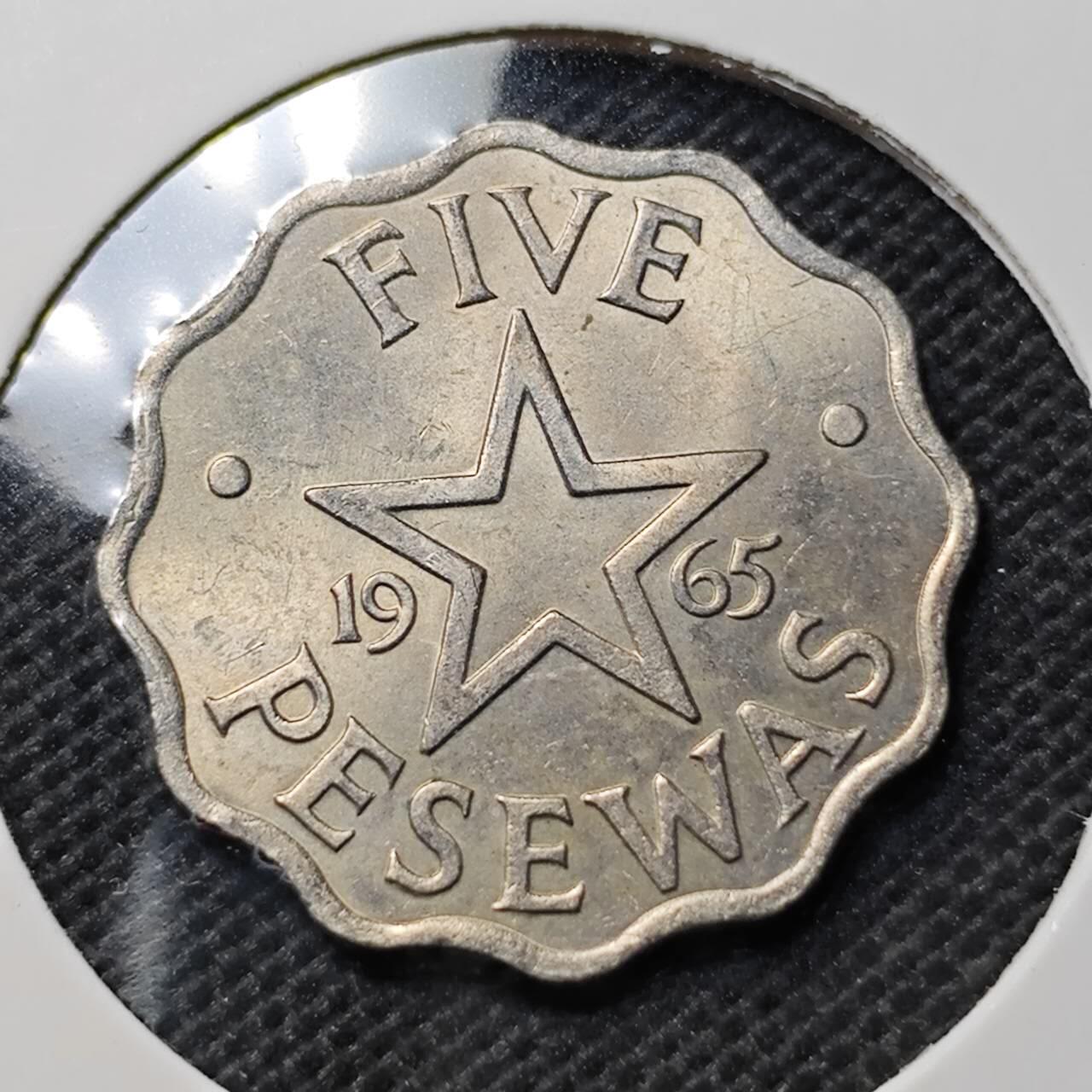 KK钱币收藏小铺  第370场  2月预留时间 周末发货  1965加纳5比塞瓦 好品