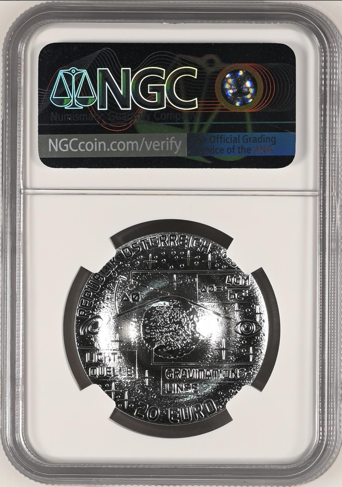 S&S Numismatic世界钱币-拍卖 第115期  奥地利2024年 奇妙宇宙现象超新星2-爱因斯坦环 20欧精制凹凸彩色纪念银币盒证齐全 NGC PF70UC首期蓝标